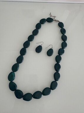 Teal Beaded Necklace and Earrings Set - Women's Jewelry